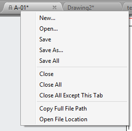 AutoCAD 2014 abas de arquivo Clique direito