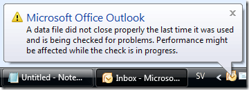 data file did not close properly notification