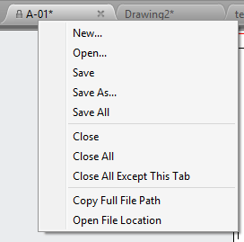 AutoCAD 2014 File Tabs Right Click