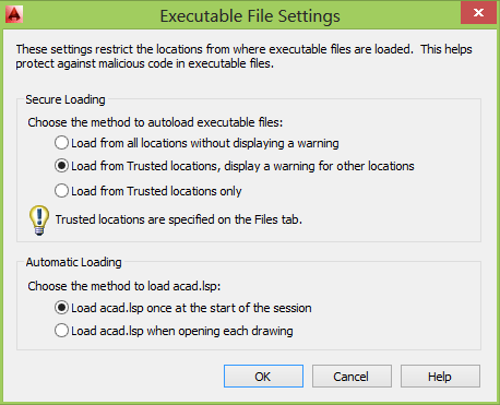 AutoCAD 2014 Options System Executable Settings